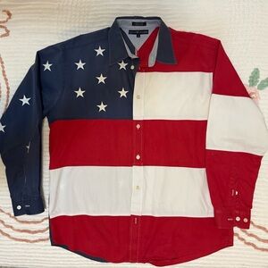 EUC Men’s Tommy Hilfiger U.S. Flag Button Down Long Sleeve Sz. Large